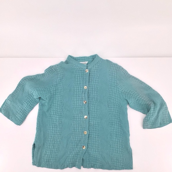 Citron Tops - Citron Santa Monica Light Green Short Sleeve 100% Silk Lightweight Blouse PM